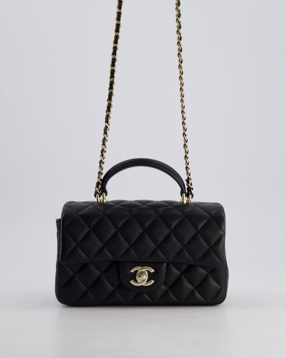 Chanel Black Mini Rectangular Top Handle Bag in Lambskin Leather with Champagne Gold Hardware