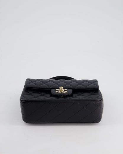 Chanel Black Mini Rectangular Top Handle Bag in Lambskin Leather with Champagne Gold Hardware