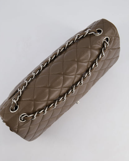Chanel Khaki Brown Jumbo Classic Double Flap Bag in Caviar Leather with Silver Hardware