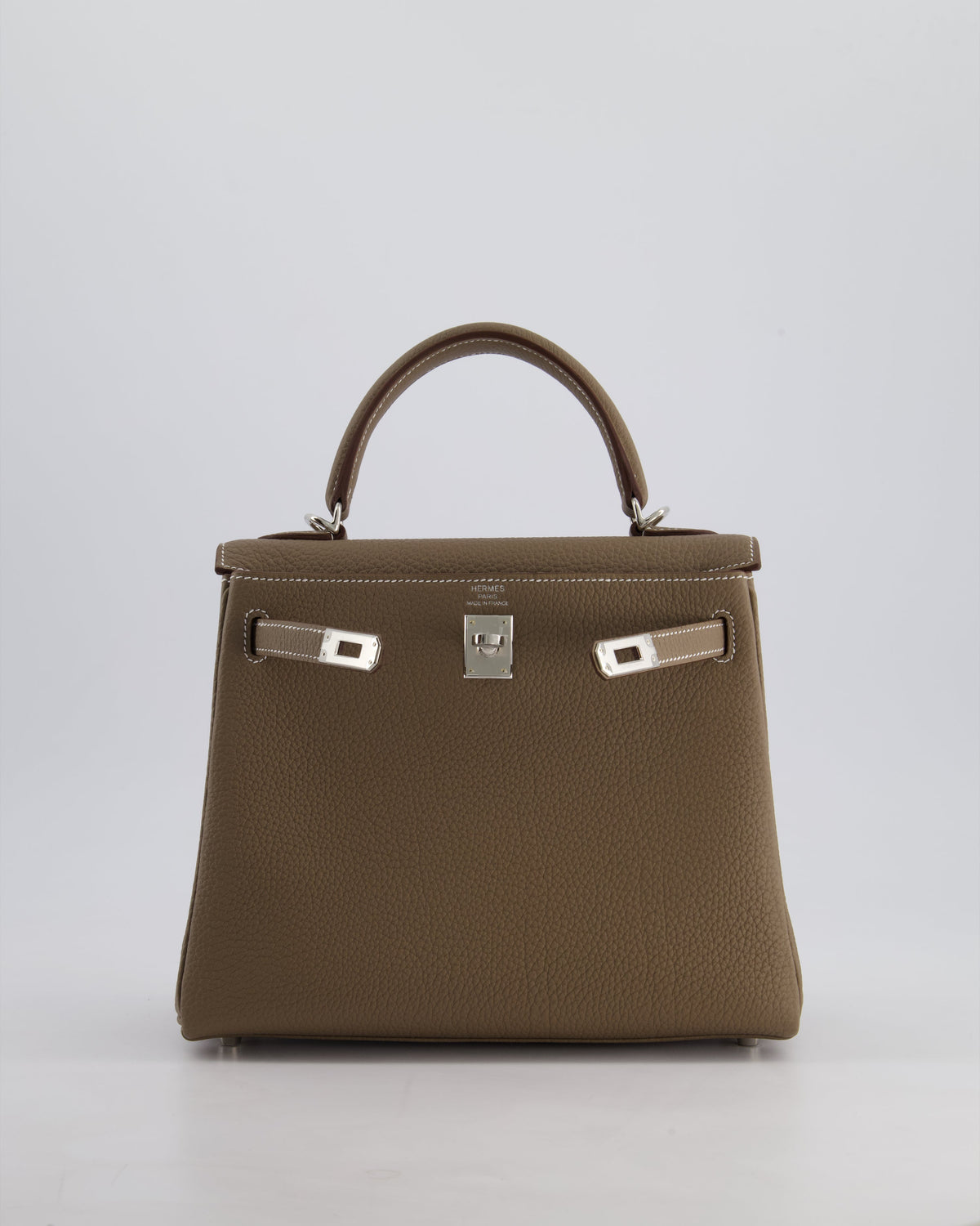 *RARE* Hermès Kelly Retourne Bag 25cm in Etoupe Togo Leather with Palladium Hardware