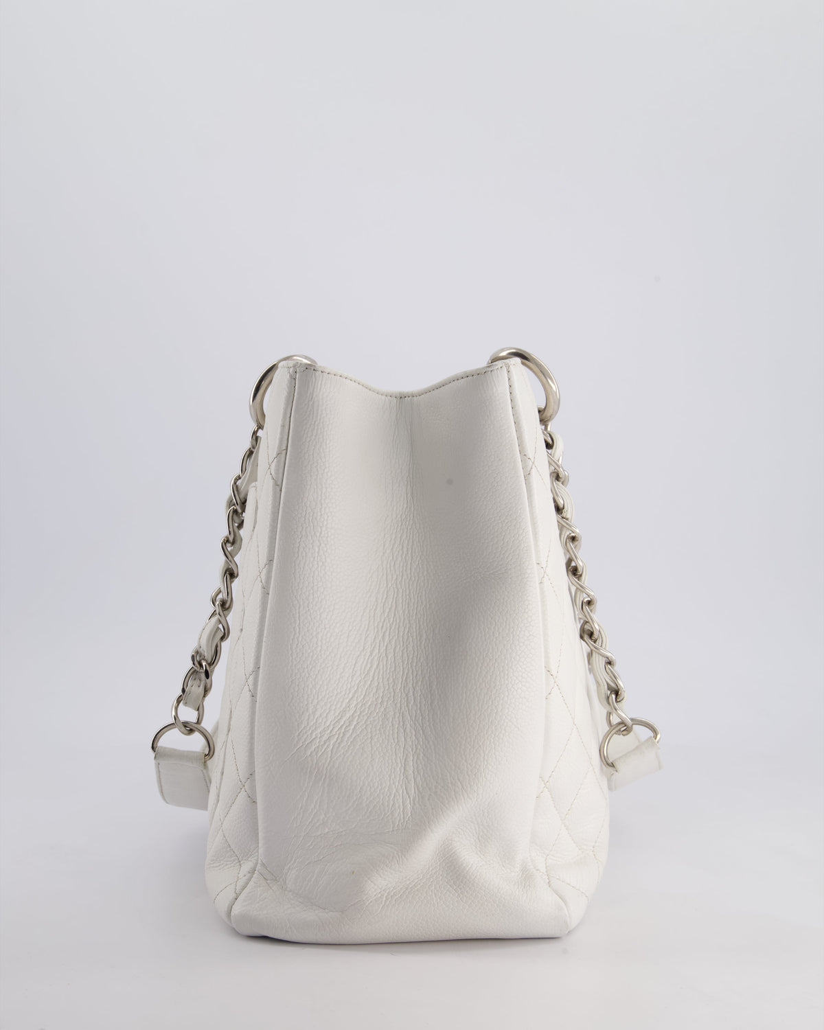 Chanel White GST Tote Bag in Caviar Leather with Silver Hardware