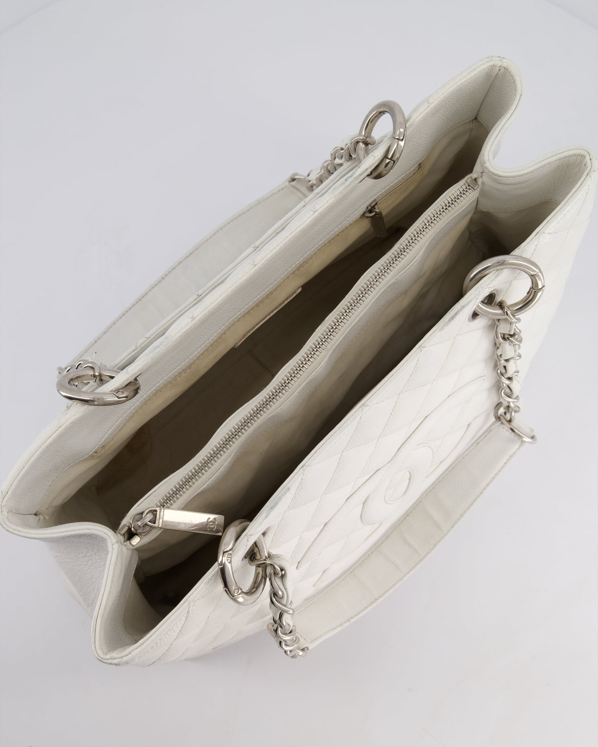 Chanel White GST Tote Bag in Caviar Leather with Silver Hardware