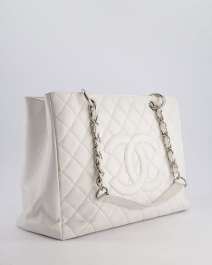 Chanel White GST Tote Bag in Caviar Leather with Silver Hardware