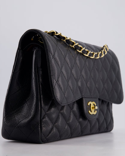 Chanel Black Jumbo Classic Double Flap Bag in Caviar Leather with Gold Hardware