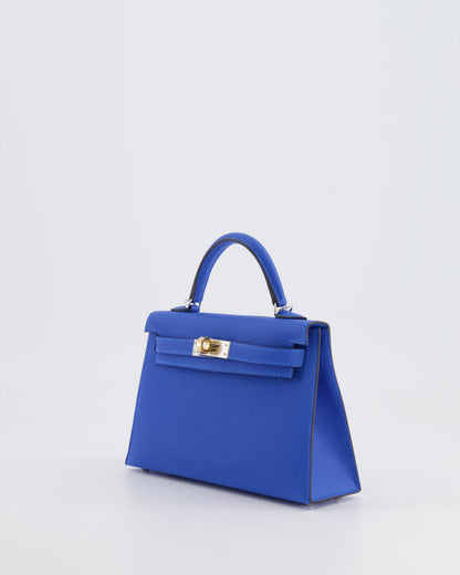 Hermès Mini Kelly II 20cm Bag in Bleu Hydra Epsom Leather with Electrum Hardware