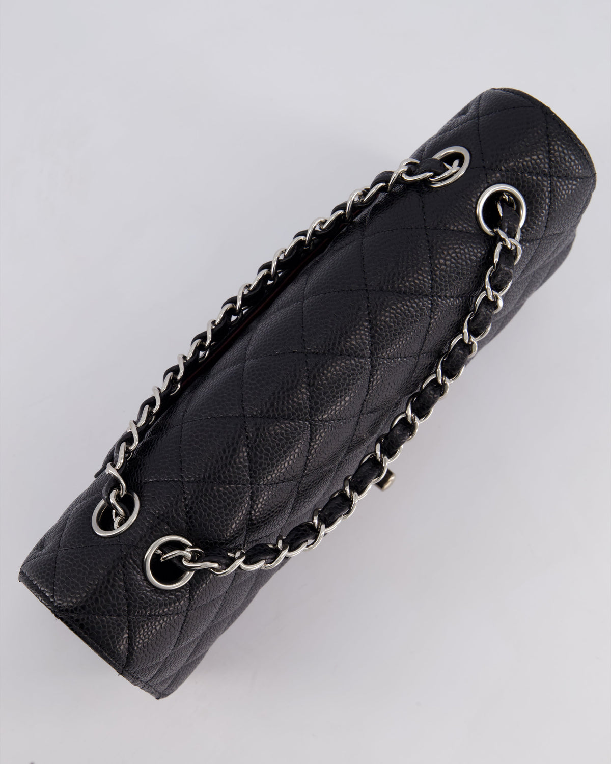 Chanel Medium Black Classic Double Flap Bag in Caviar Leather with Silver Hardware