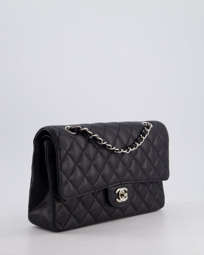 Chanel Medium Black Classic Double Flap Bag in Caviar Leather with Silver Hardware