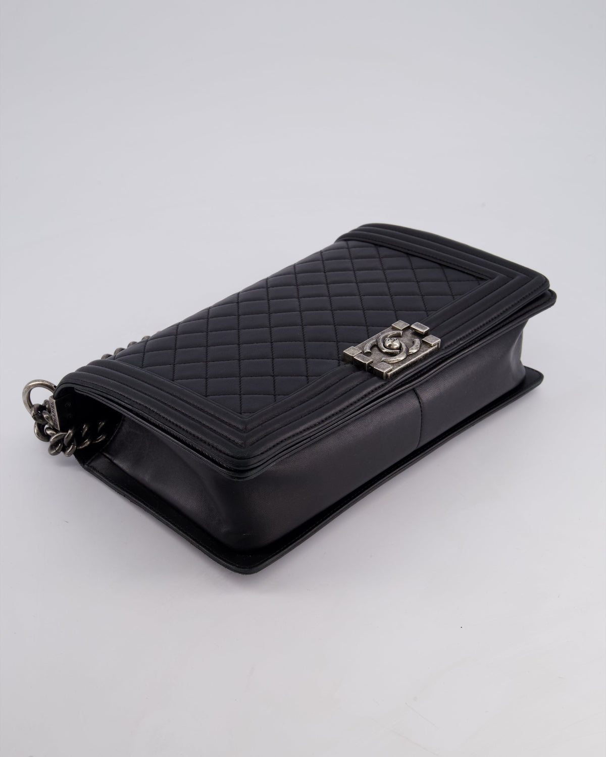 Chanel Black Medium Boy Bag in Lambskin Leather with Ruthenium Hardware