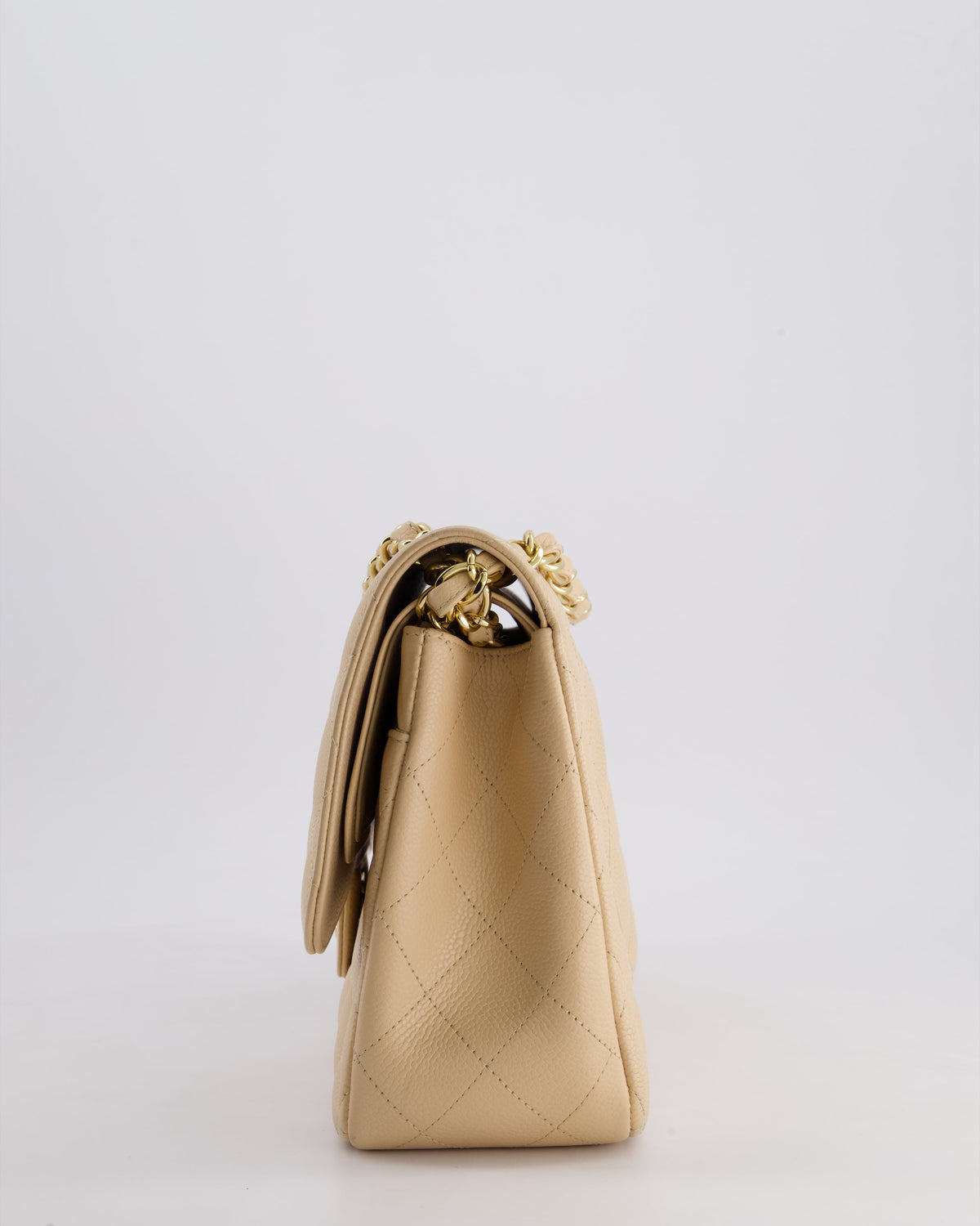 Chanel Beige Jumbo Classic Double Flap Bag in Caviar Leather with Gold Hardware