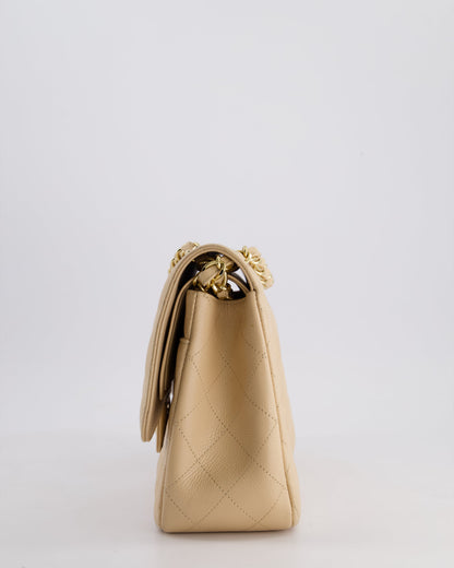 Chanel Beige Jumbo Classic Double Flap Bag in Caviar Leather with Gold Hardware