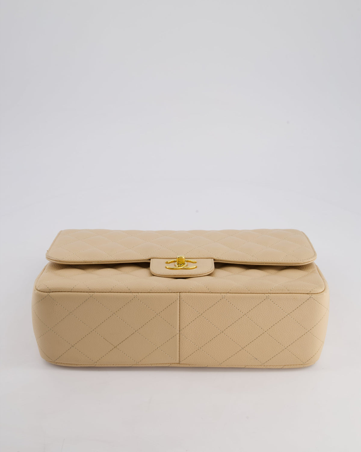 Chanel Beige Jumbo Classic Double Flap Bag in Caviar Leather with Gold Hardware