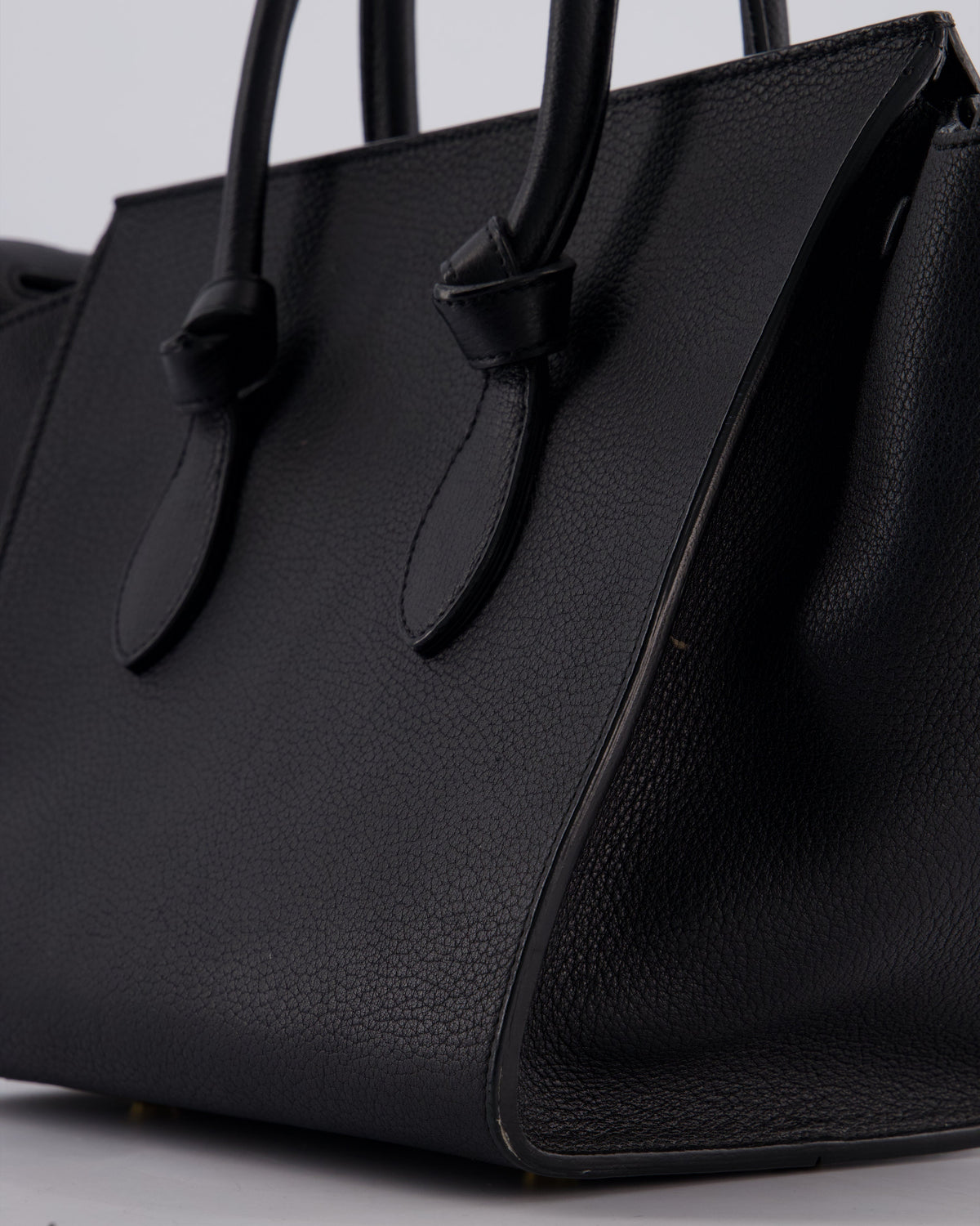 Celine Black Tie Knot Handbag in Grained Leather with Gold Hardware