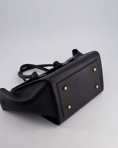 Celine Black Tie Knot Handbag in Grained Leather with Gold Hardware