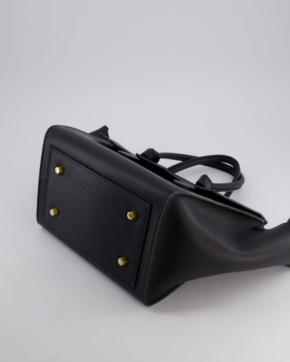 Celine Black Tie Knot Handbag in Grained Leather with Gold Hardware