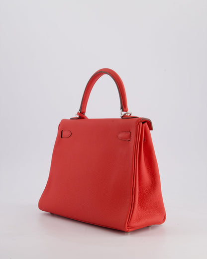 Hermès Kelly Bag 25cm Retourne in Rouge Vif Leather with Palladium Hardware