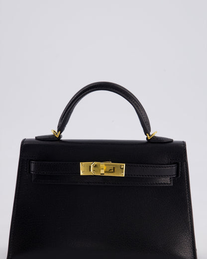 *HOT* Hermès Mini Kelly II 20cm Bag In Black Chèvre Chamkila Leather with Gold Hardware