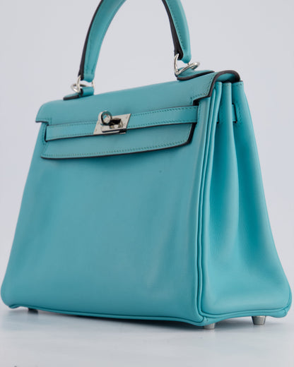 Hermès Kelly 25cm Bag Retourne in Bleu Atoll Swift Leather with Palladium Hardware