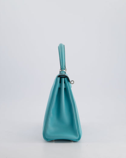 Hermès Kelly 25cm Bag Retourne in Bleu Atoll Swift Leather with Palladium Hardware