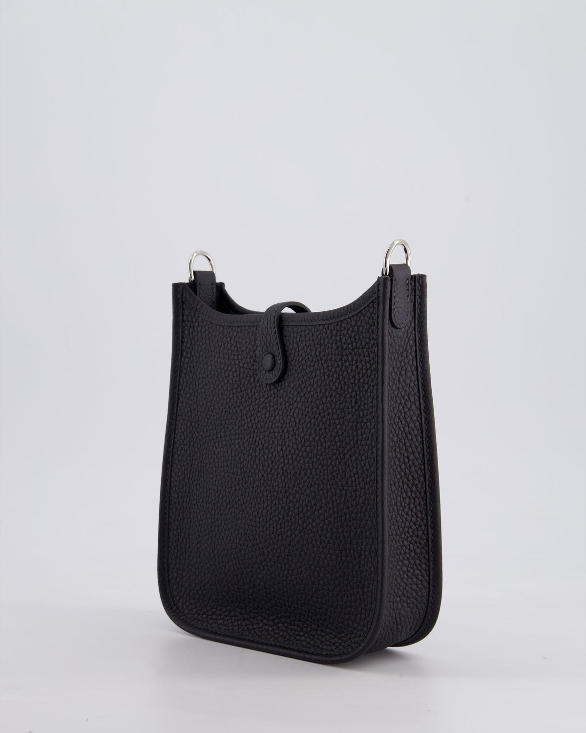 Hermès Mini Evelyne 16 Bag in Caban Clemence Leather with Palladium Hardware & Blue Zanzibar/Caban Wool Strap