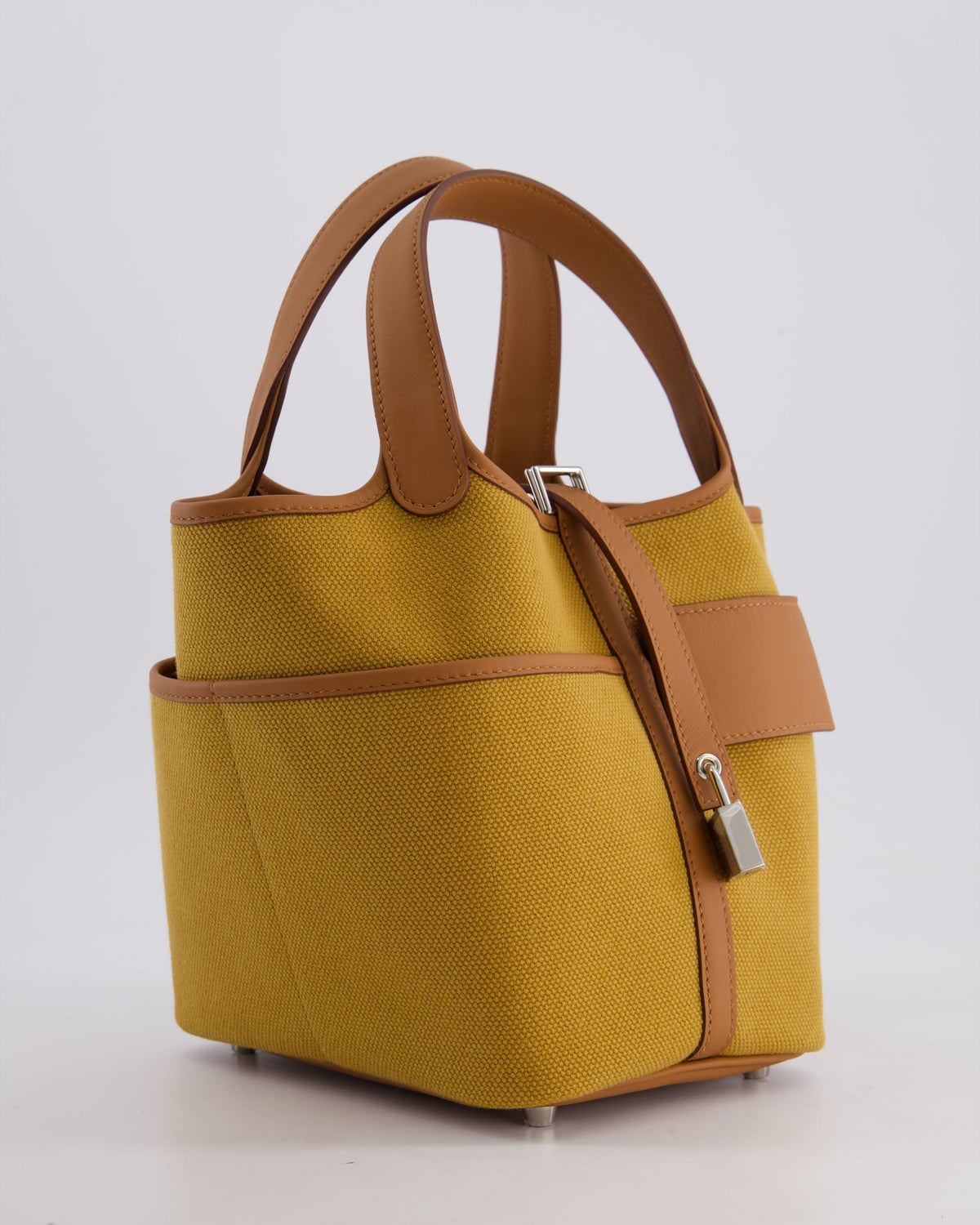 Hermes Picotin 18cm Pocket Cargo in Desert Toile Goeland Canvas and Gold Swift Leather with Palladium Hardware