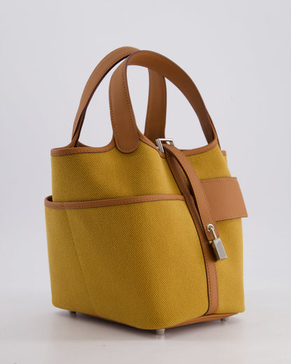 Hermes Picotin 18cm Pocket Cargo in Desert Toile Goeland Canvas and Gold Swift Leather with Palladium Hardware