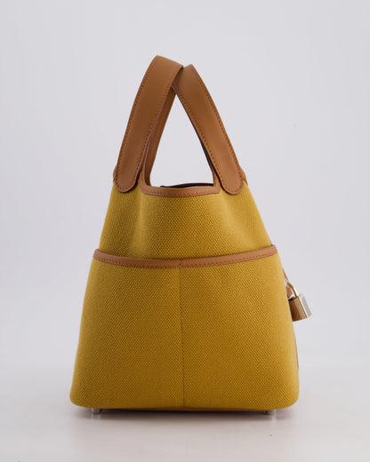 Hermes Picotin 18cm Pocket Cargo in Desert Toile Goeland Canvas and Gold Swift Leather with Palladium Hardware