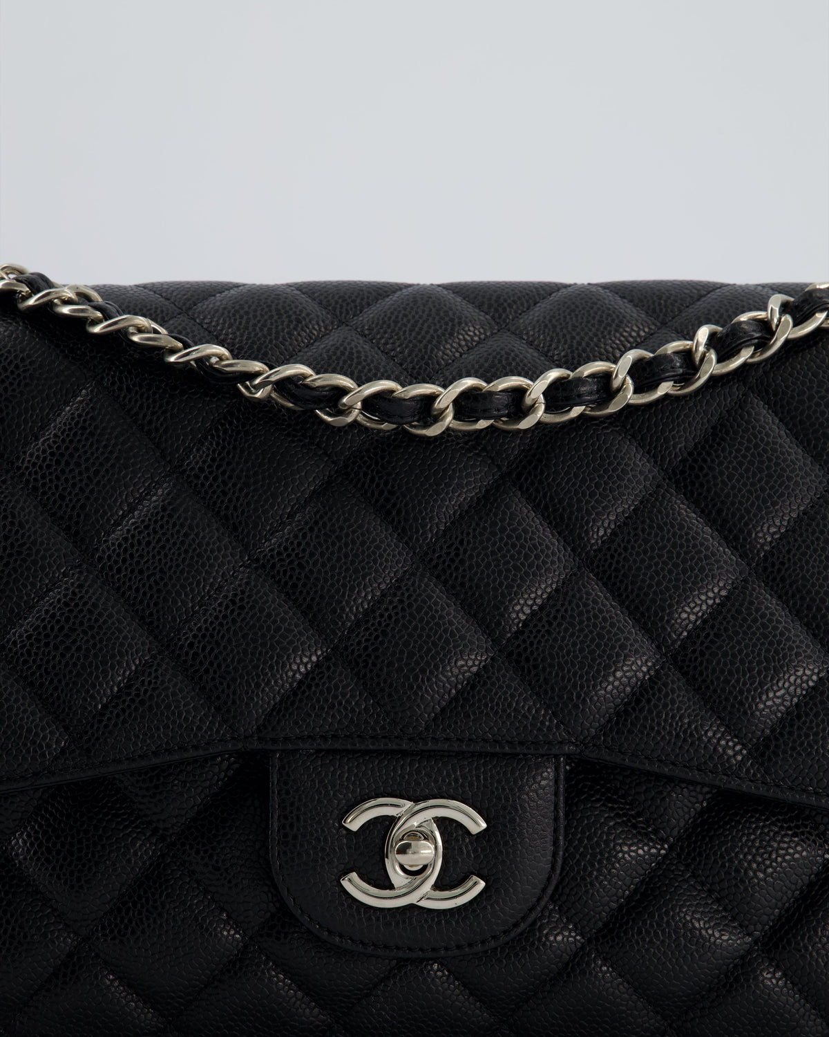 Chanel Black Jumbo Classic Double Flap Bag in Caviar Leather with Silver Hardware