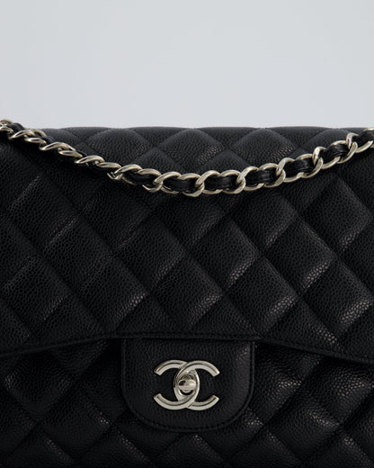 Chanel Black Jumbo Classic Double Flap Bag in Caviar Leather with Silver Hardware