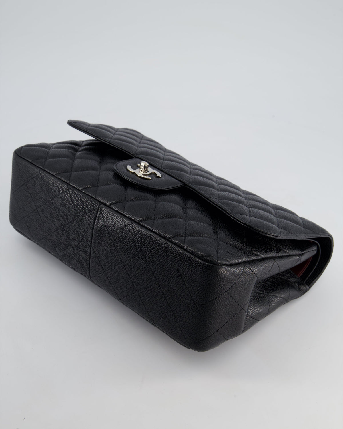 Chanel Black Jumbo Classic Double Flap Bag in Caviar Leather with Silver Hardware