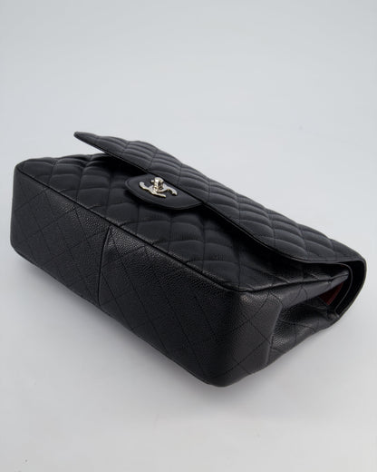 Chanel Black Jumbo Classic Double Flap Bag in Caviar Leather with Silver Hardware