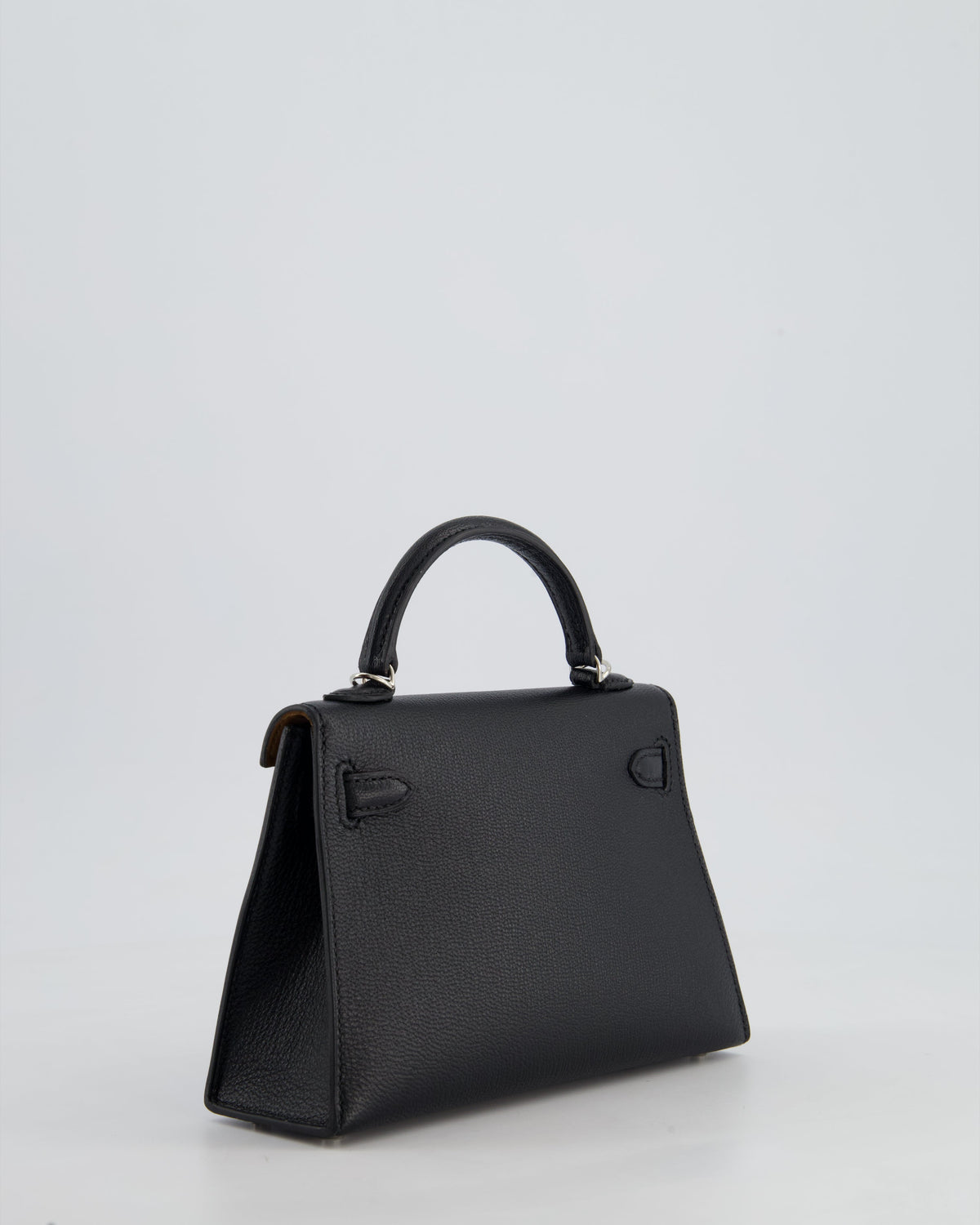 *RARE LEATHER* Hermès Mini Kelly II 20cm Verso Bag In Noir Chevre Mysore Leather, Alezan Interior with Palladium Hardware