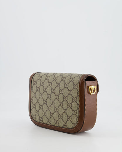 Gucci Horsebit 1955 Small Shoulder Bag in Beige/Dark Brown GG Supreme Monogram Canvas & Brown Leather Trim with Gold Hardware RRP £2,400