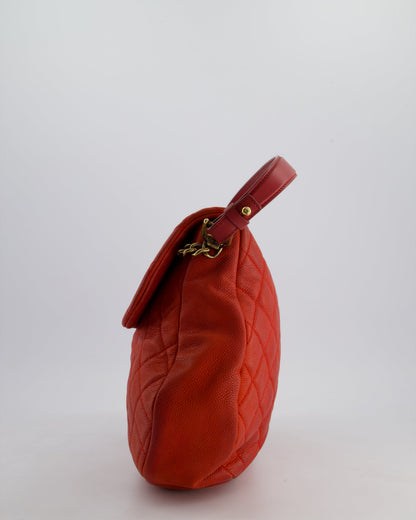 Chanel Red Country Chic Bag in Brushed Caviar Leather with Aged Gold Hardware