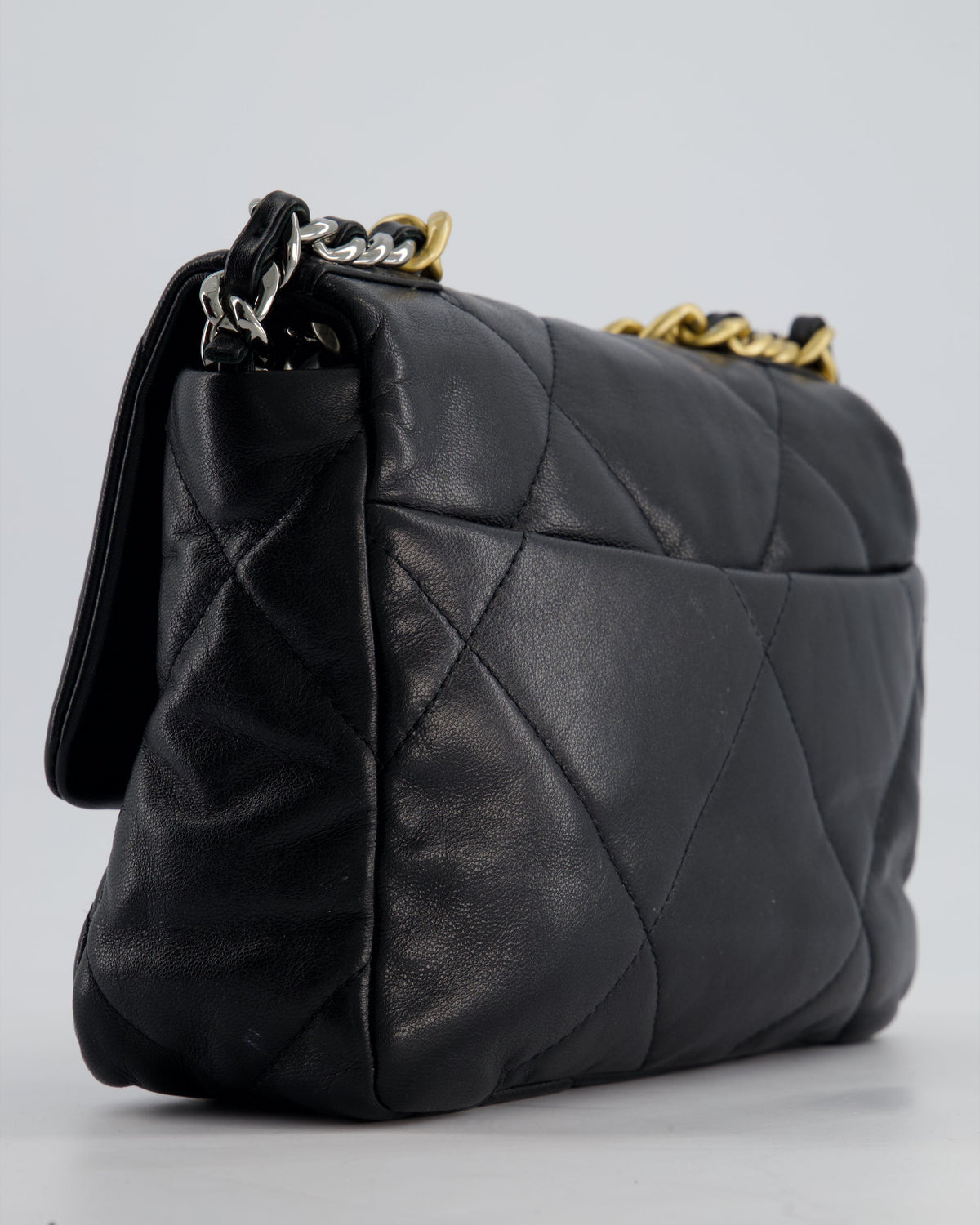 Chanel 19 Small Flap Bag in Black Goatskin Leather with Tricolour Hardware