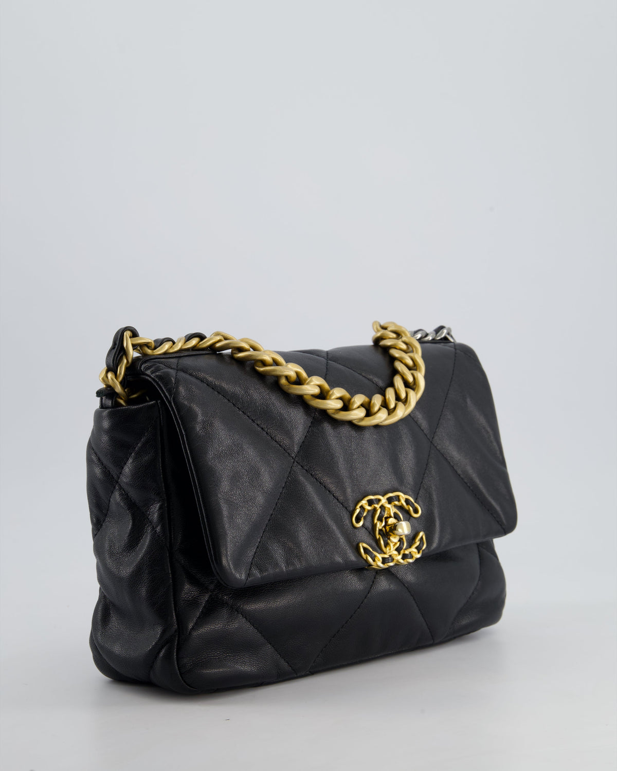 Chanel 19 Small Flap Bag in Black Goatskin Leather with Tricolour Hardware