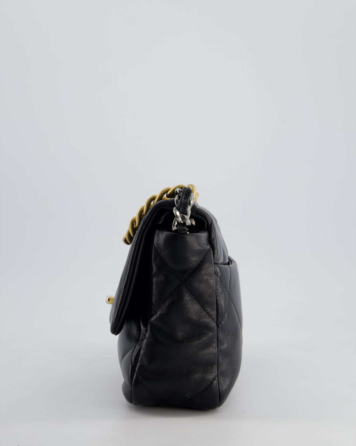 Chanel 19 Small Flap Bag in Black Goatskin Leather with Tricolour Hardware