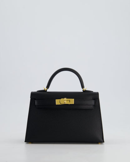 *HOT* Hermès Mini Kelly II 20cm Bag In Noir Epsom Leather with Gold Hardware