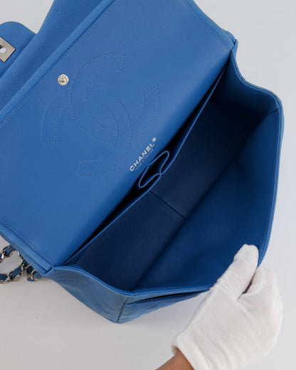 *FIRE PRICE* Chanel Blue Jumbo Classic Double Flap Bag in Caviar Nubuck Leather with Silver Hardware&nbsp;