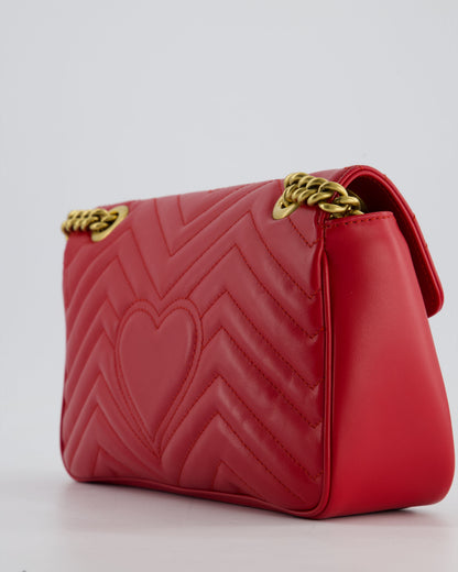 Gucci Red GG Marmont Leather Shoulder Bag with Antique Gold Hardware RRP £2,070