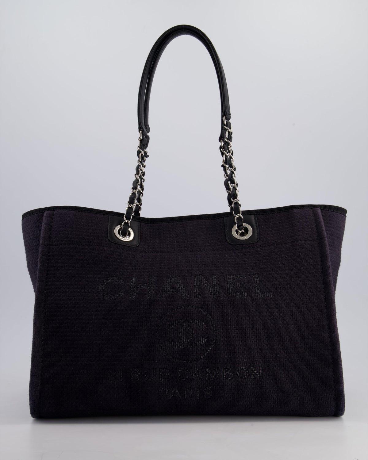 Chanel Black Small Canvas Deauville Tote Bag with Silver Hardware