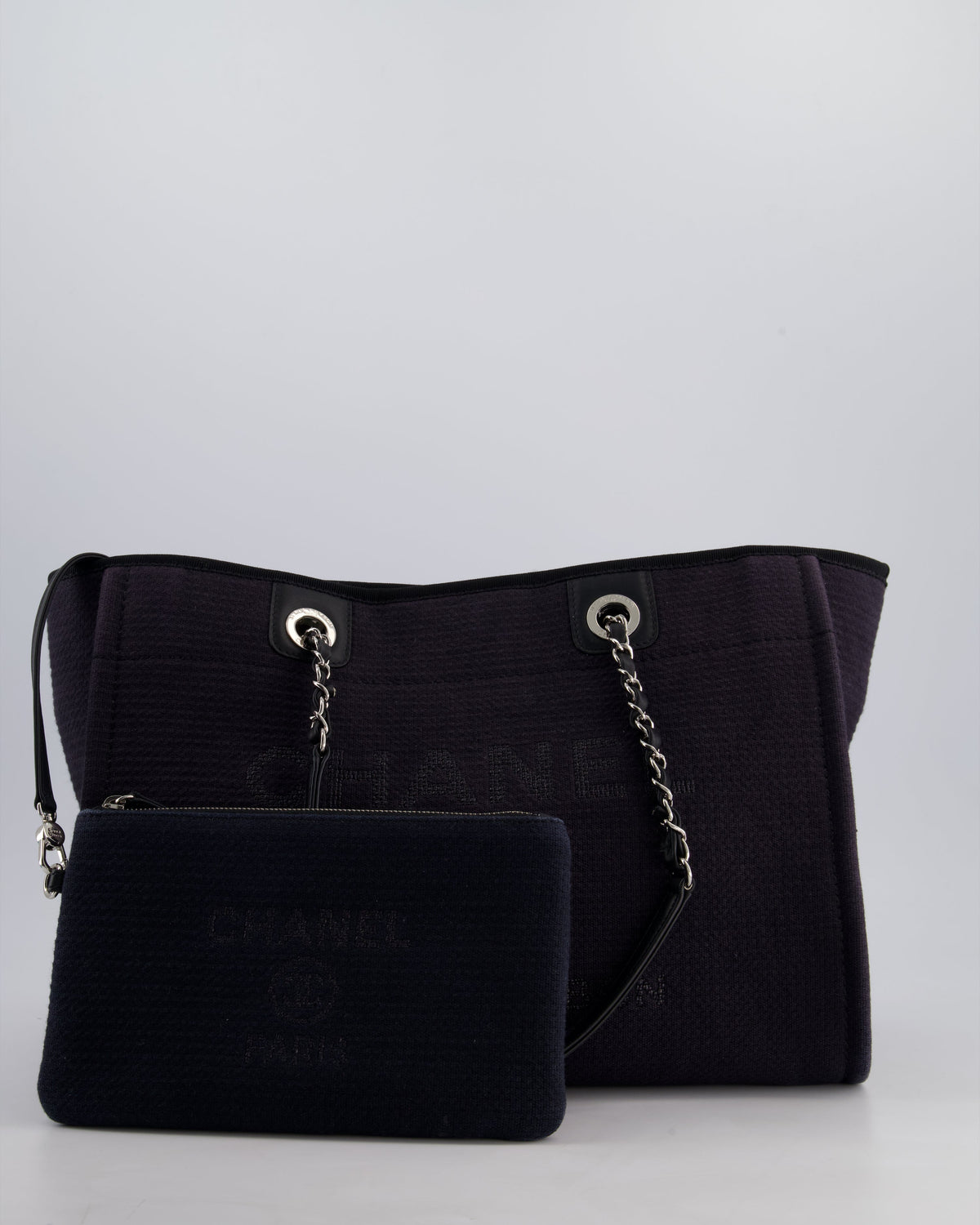 Chanel Black Small Canvas Deauville Tote Bag with Silver Hardware