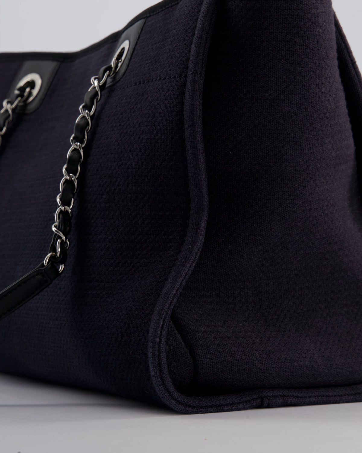 Chanel Black Small Canvas Deauville Tote Bag with Silver Hardware