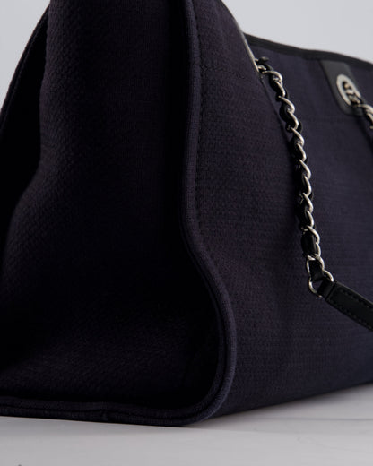 Chanel Black Small Canvas Deauville Tote Bag with Silver Hardware