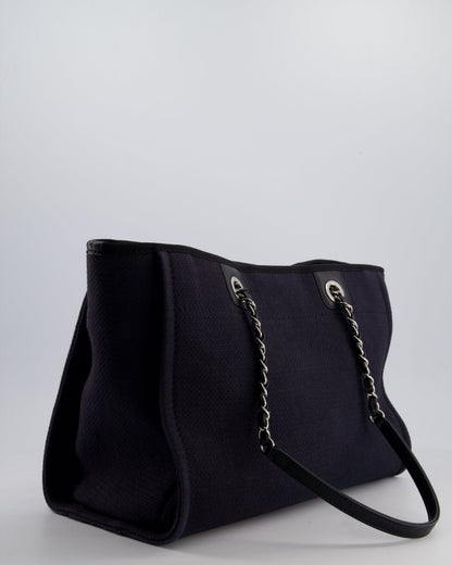 Chanel Black Small Canvas Deauville Tote Bag with Silver Hardware