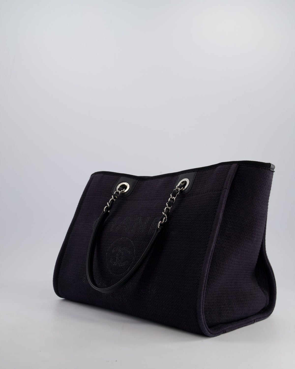 Chanel Black Small Canvas Deauville Tote Bag with Silver Hardware