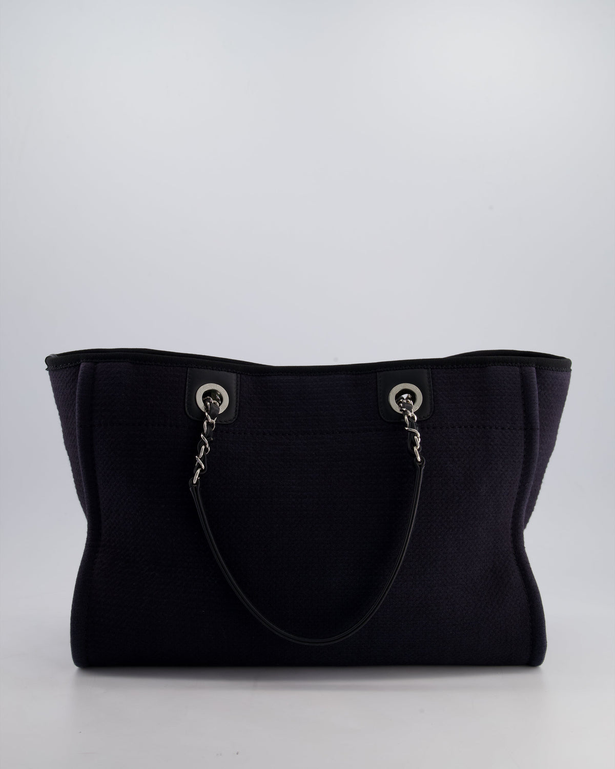 Chanel Black Small Canvas Deauville Tote Bag with Silver Hardware