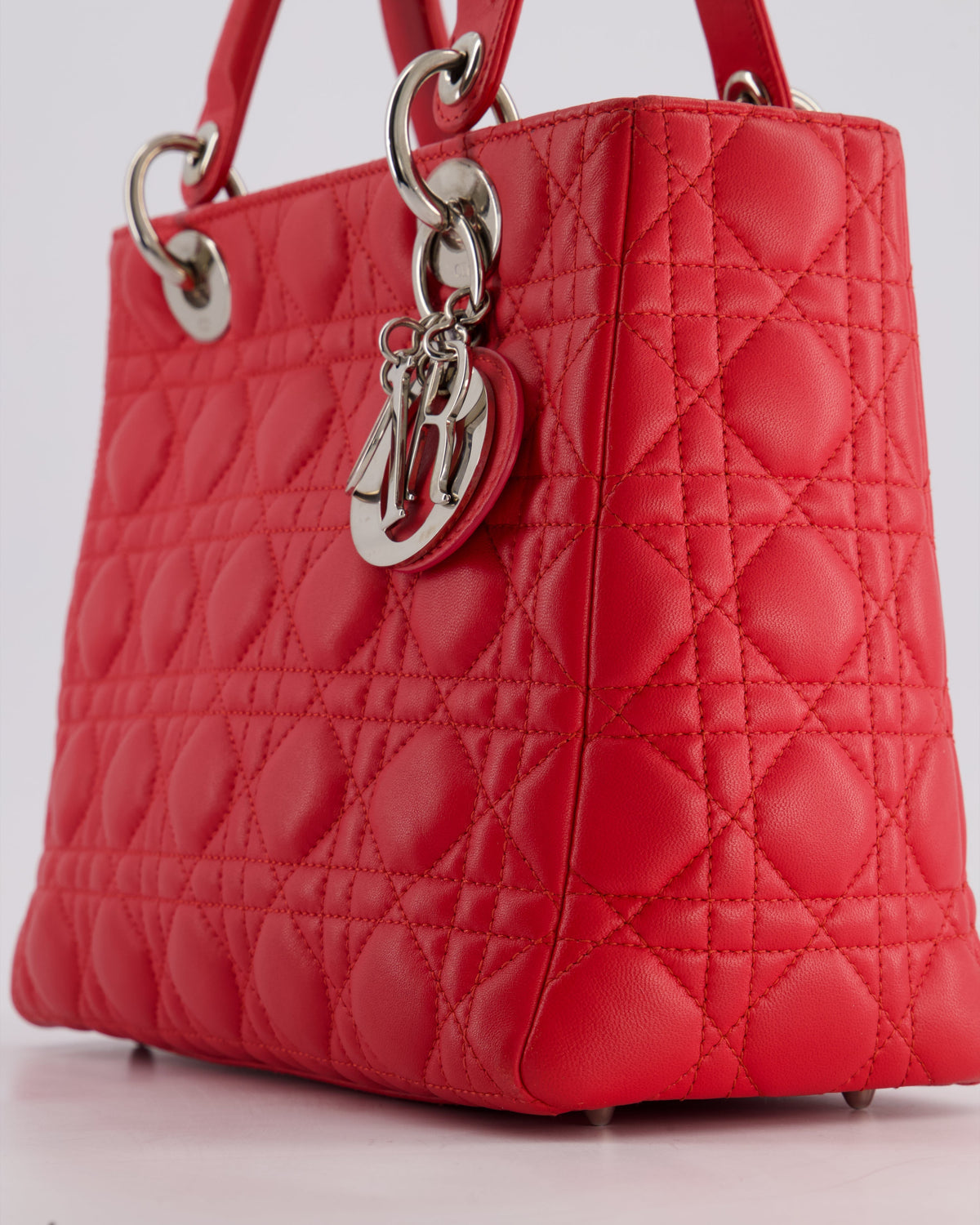 *FIRE PRICE* Christian Dior Strawberry Red Medium Lady Dior Bag in Cannage Lambskin with Silver Hardware