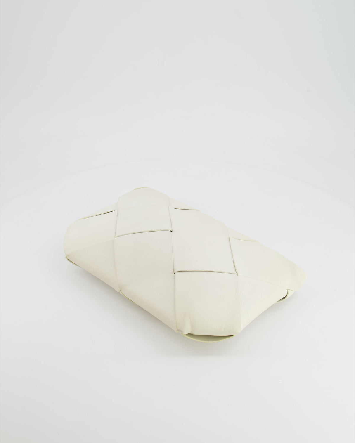 Bottega Veneta White Intrecciato Large Leather Clutch Bag with Silver Hardware