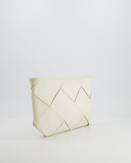 Bottega Veneta White Intrecciato Large Leather Clutch Bag with Silver Hardware