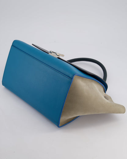 Celine Green, Blue Calfskin & Grey Suede Medium Trapeze Bag with Silver Hardware